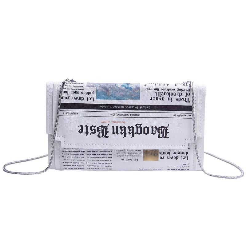 KUANG! Women Novelty Newspaper Evening Handbag Clutch Crossbody Bag Envelope Purse Chain Shoulder Bag for Ladies - Image 1